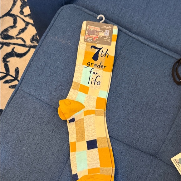 Blue Q. Colorful Checkered Socks - Orange, Blue, Tan - Picture 1 of 2